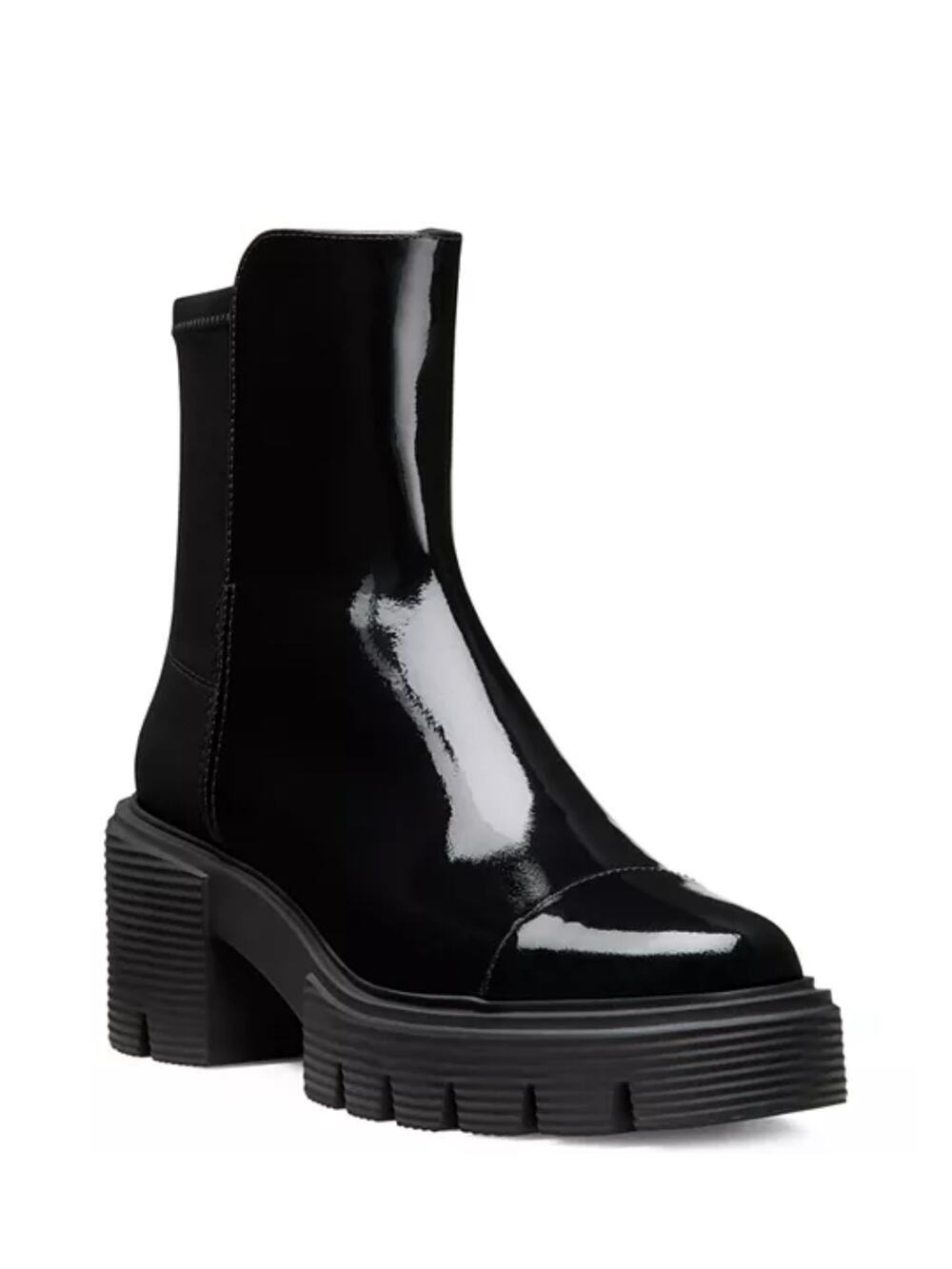Stuart Weitzman Women's 50/50 Soho Lug Sole Booties Black Patent Size 10 NWOB